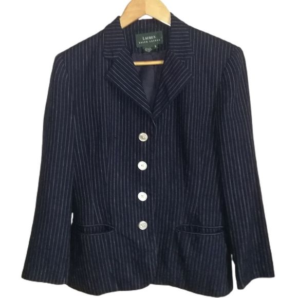 Lauren Ralph Lauren Jackets & Blazers - Lauren RALPH LAUREN Navy & White Pinstripes Linen & Wool Simple Breasted Blazer